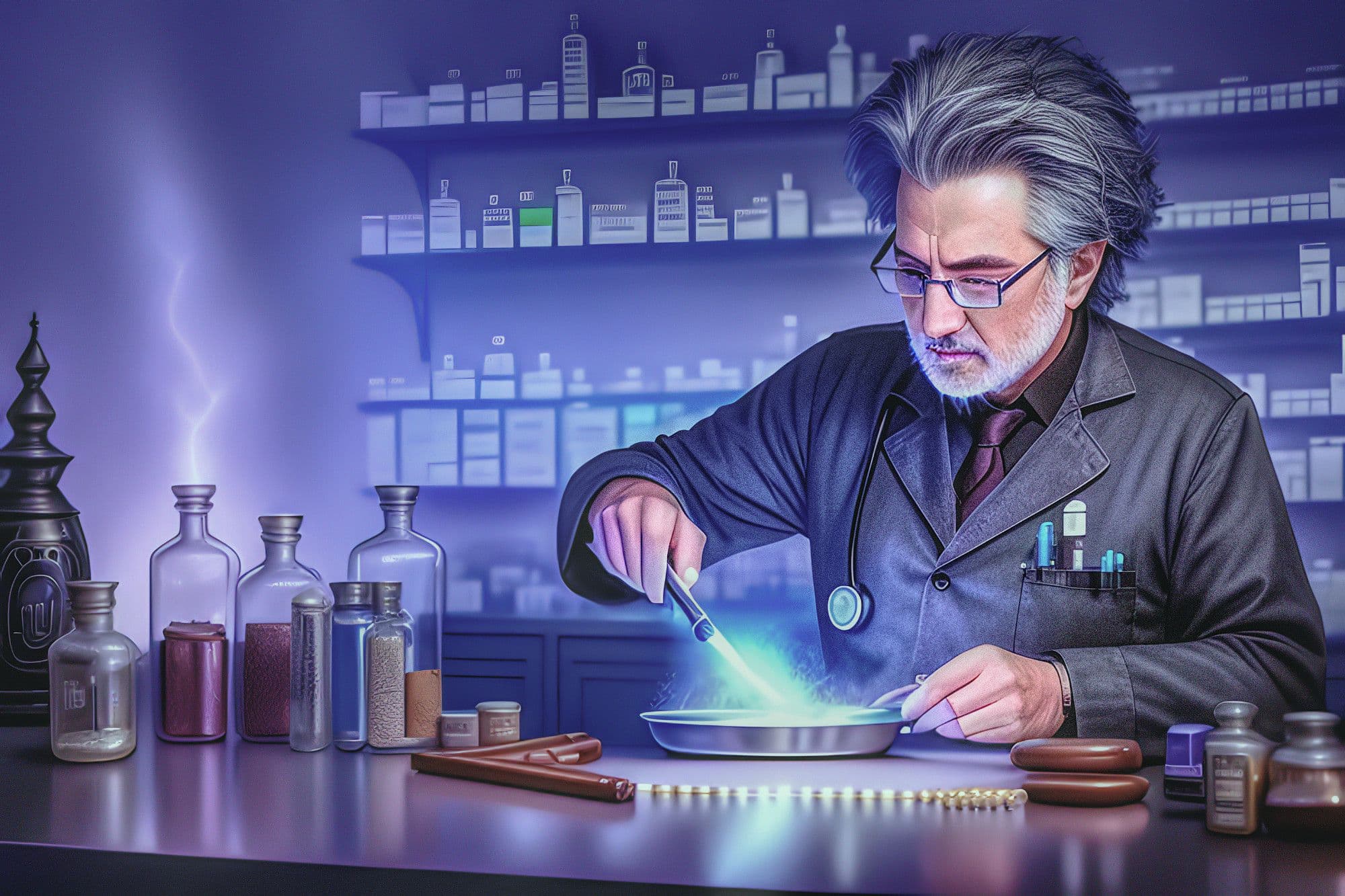 Ein Alchimist bei der Arbeit als Sinnbild für genaue Analyse & Lösung