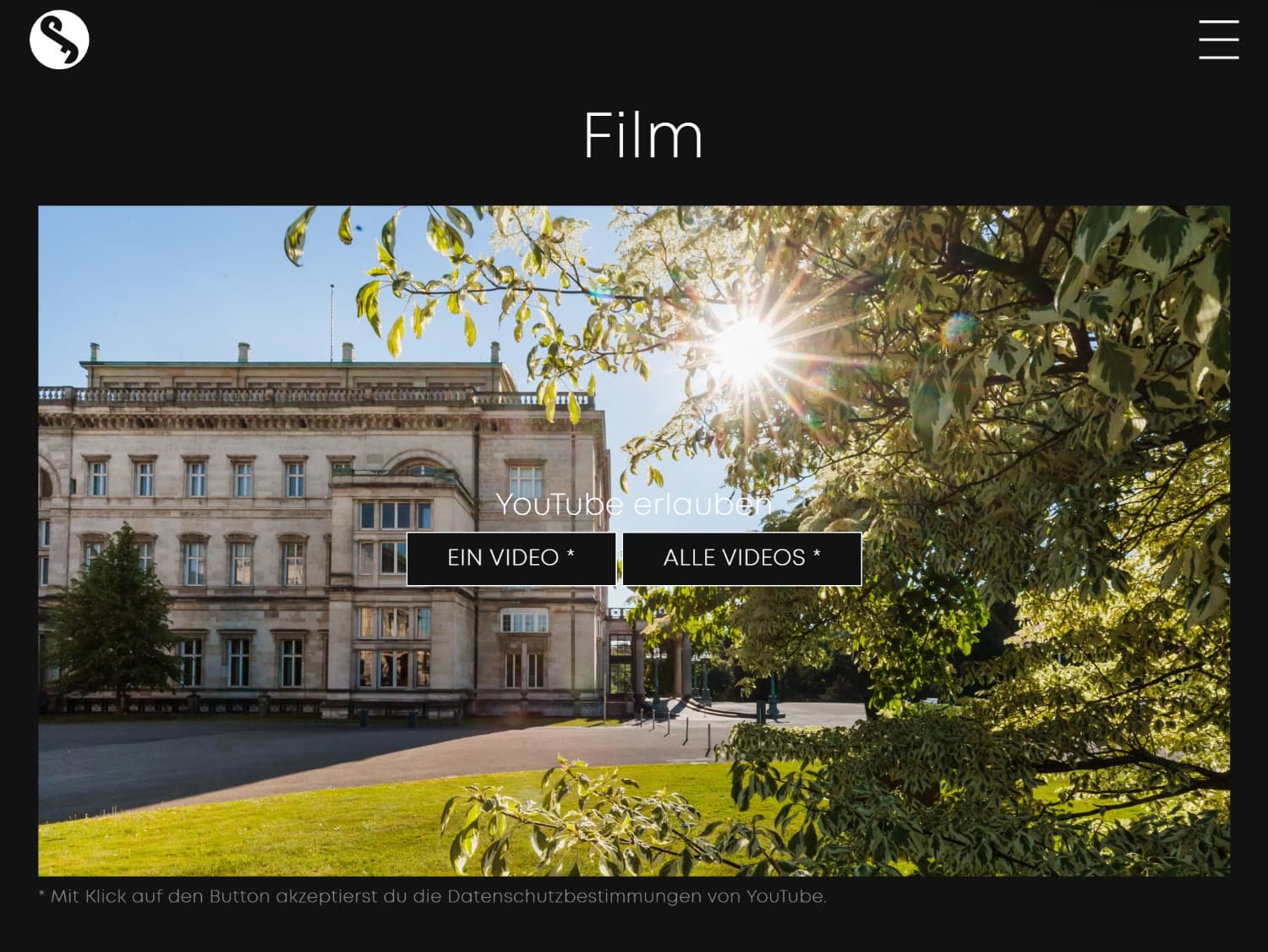 Screenshot der Website der eventfotograf.in als Demo-Beispiel für die YouTube-Videointegration über das  exovia YouTube DSGVO Plugin
