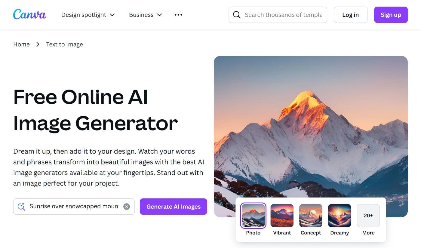 Screenshot Image Generator von Canva www.canva-ai-image-generator.com