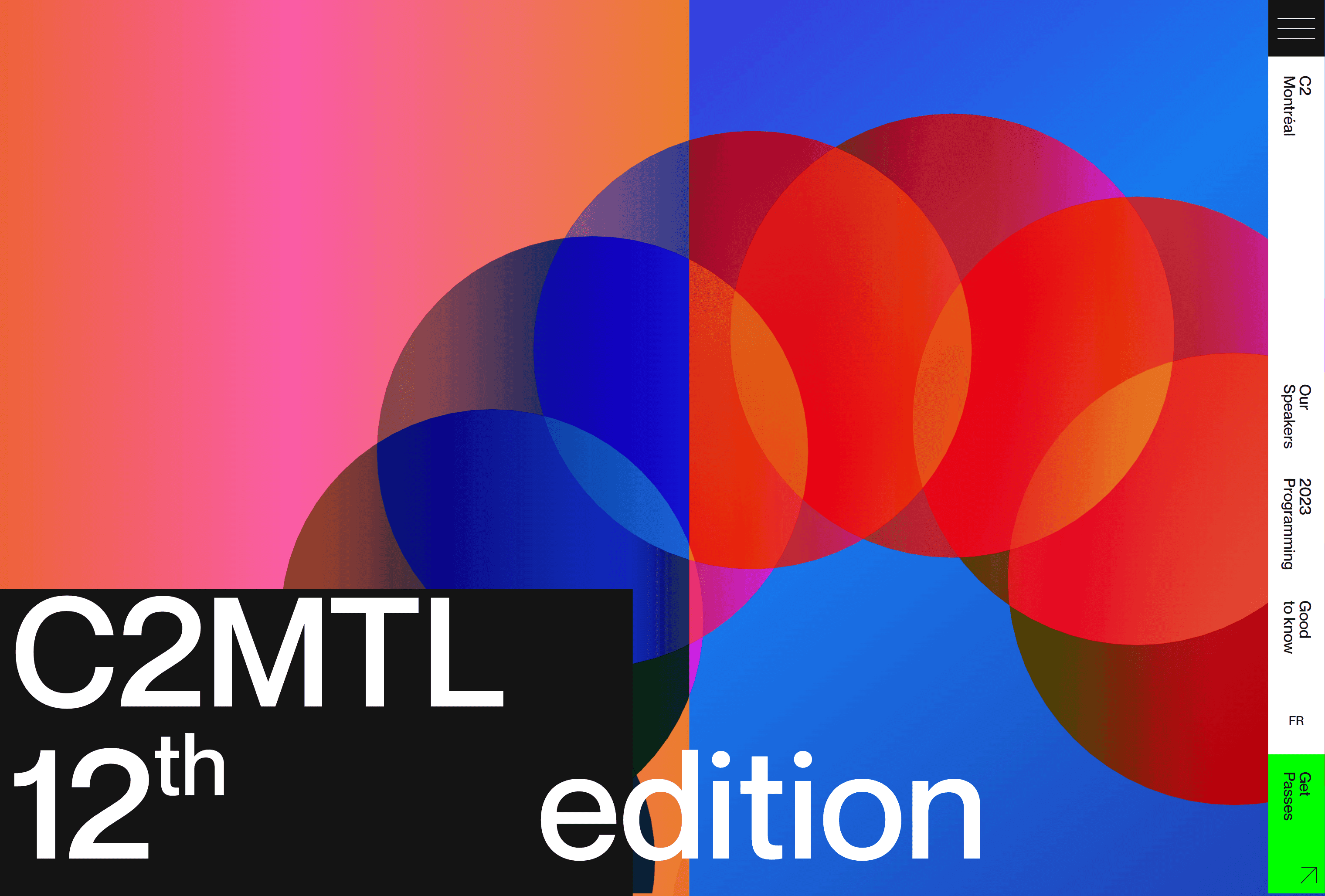 Screensh C2MTL verbindet vertikale und horizontale Schriften im Webdesign.