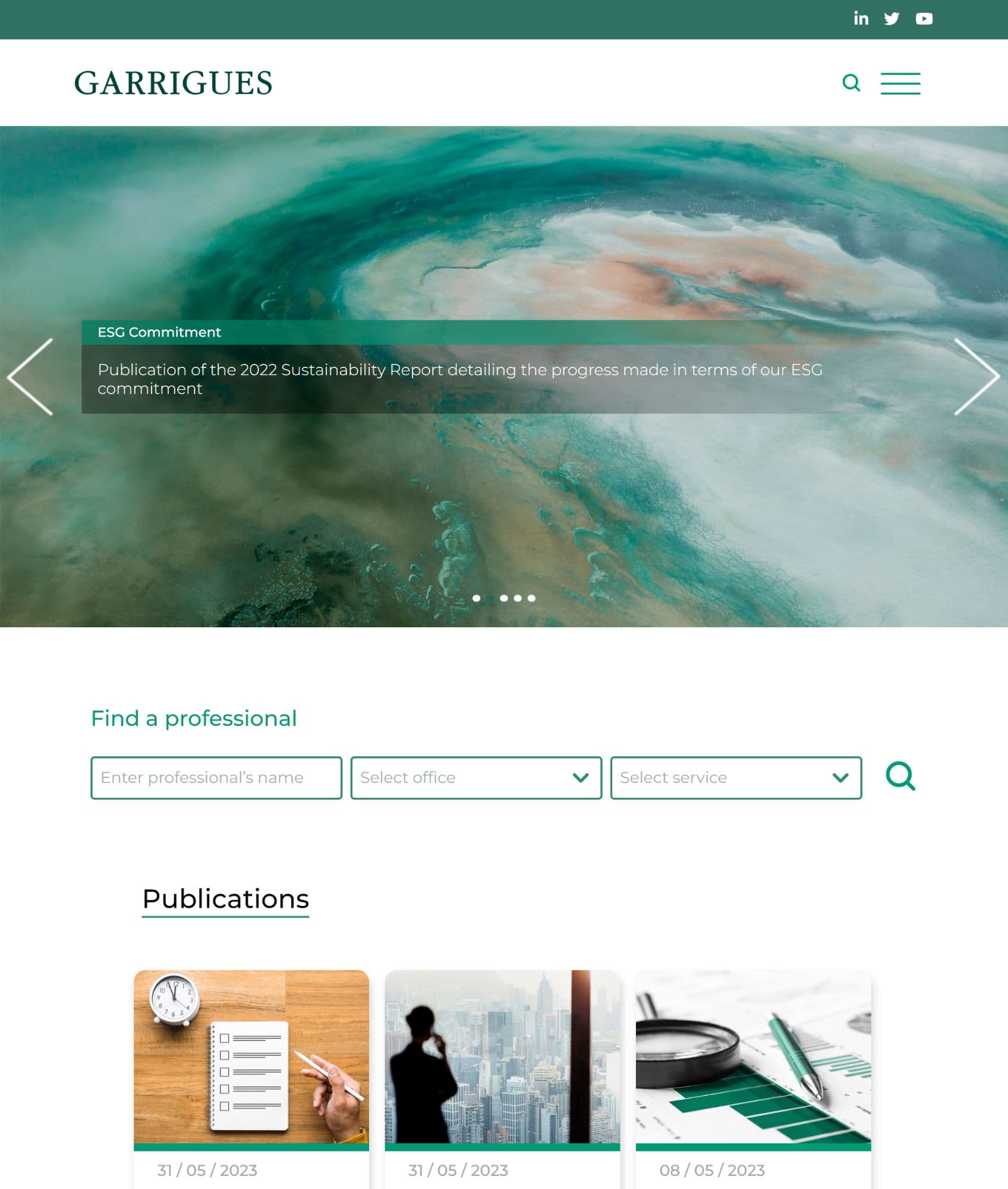 Website Screenshot der internationalen Kanzlei Garriques