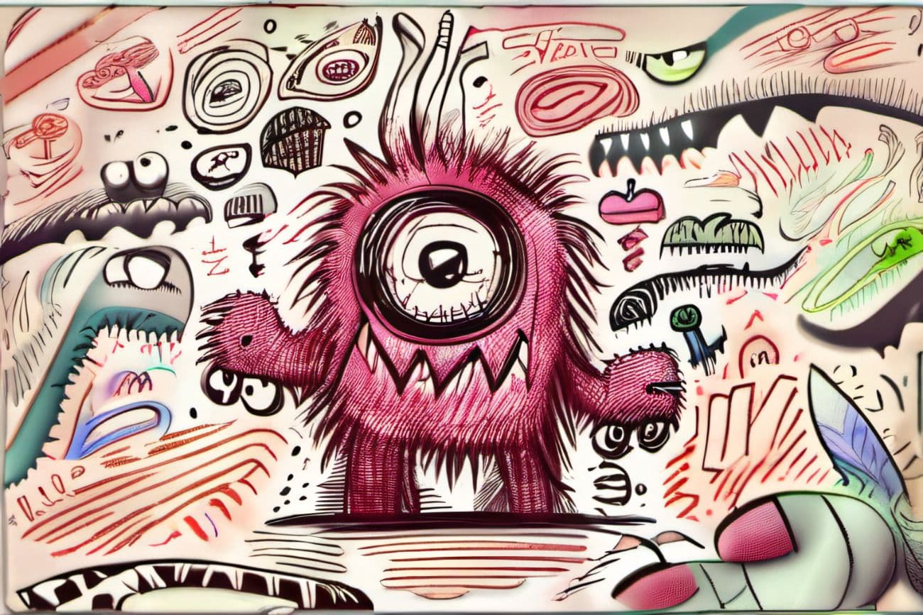 Webdesign Trend Messiness und Imperfection - Rotes monster Kinderskizze