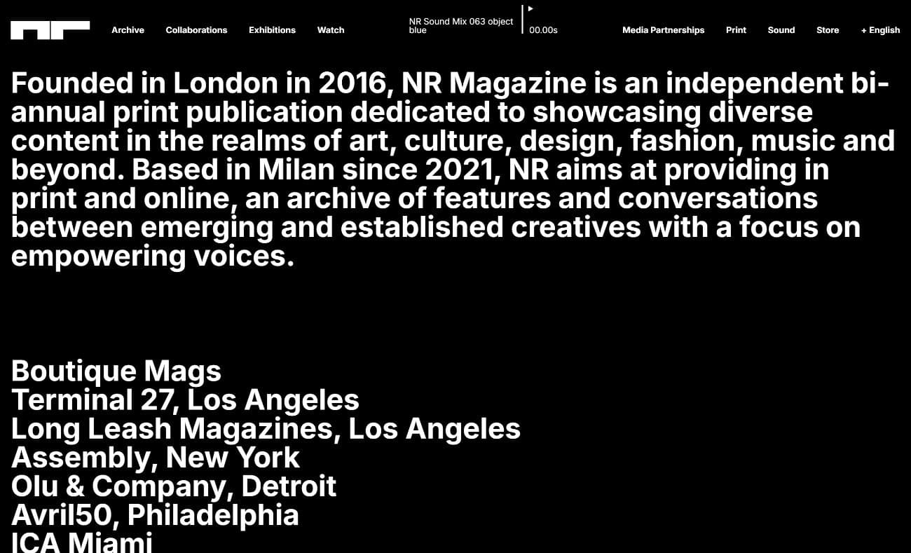 Webdesign Trend -Grosse Textblöcke ; Screenshot: nr.world