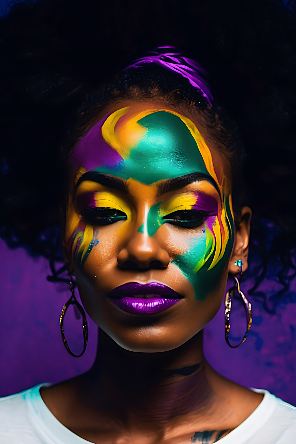Afrodeutsches Model mit Farbe im Gesicht