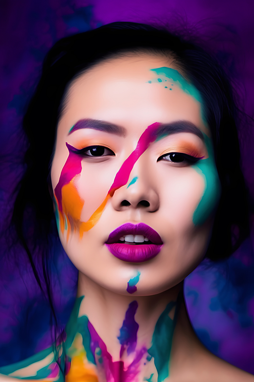 Asiatisches Model mit Farbe im Gesicht